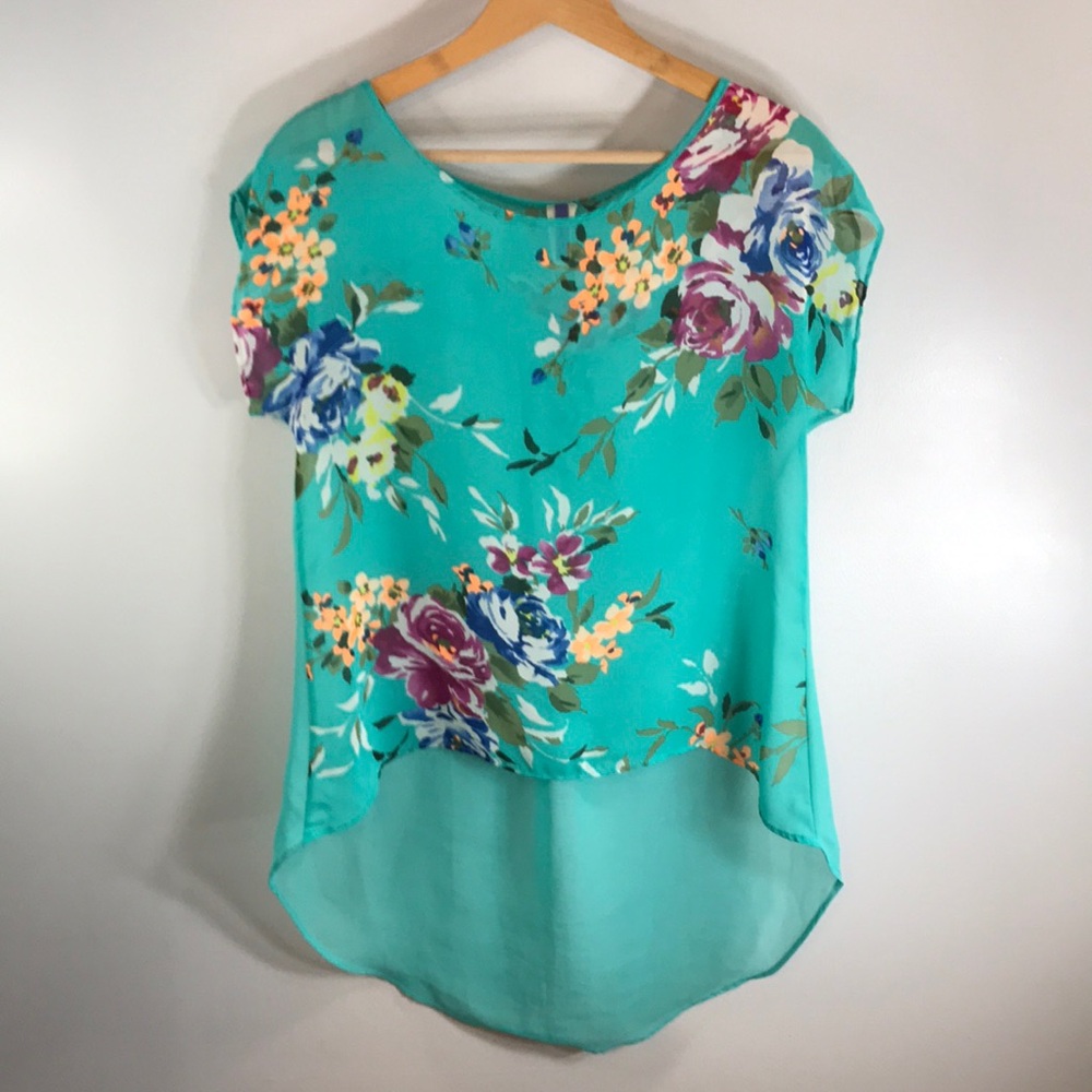 Bluebell Sheer Floral High Low Top Size Medium